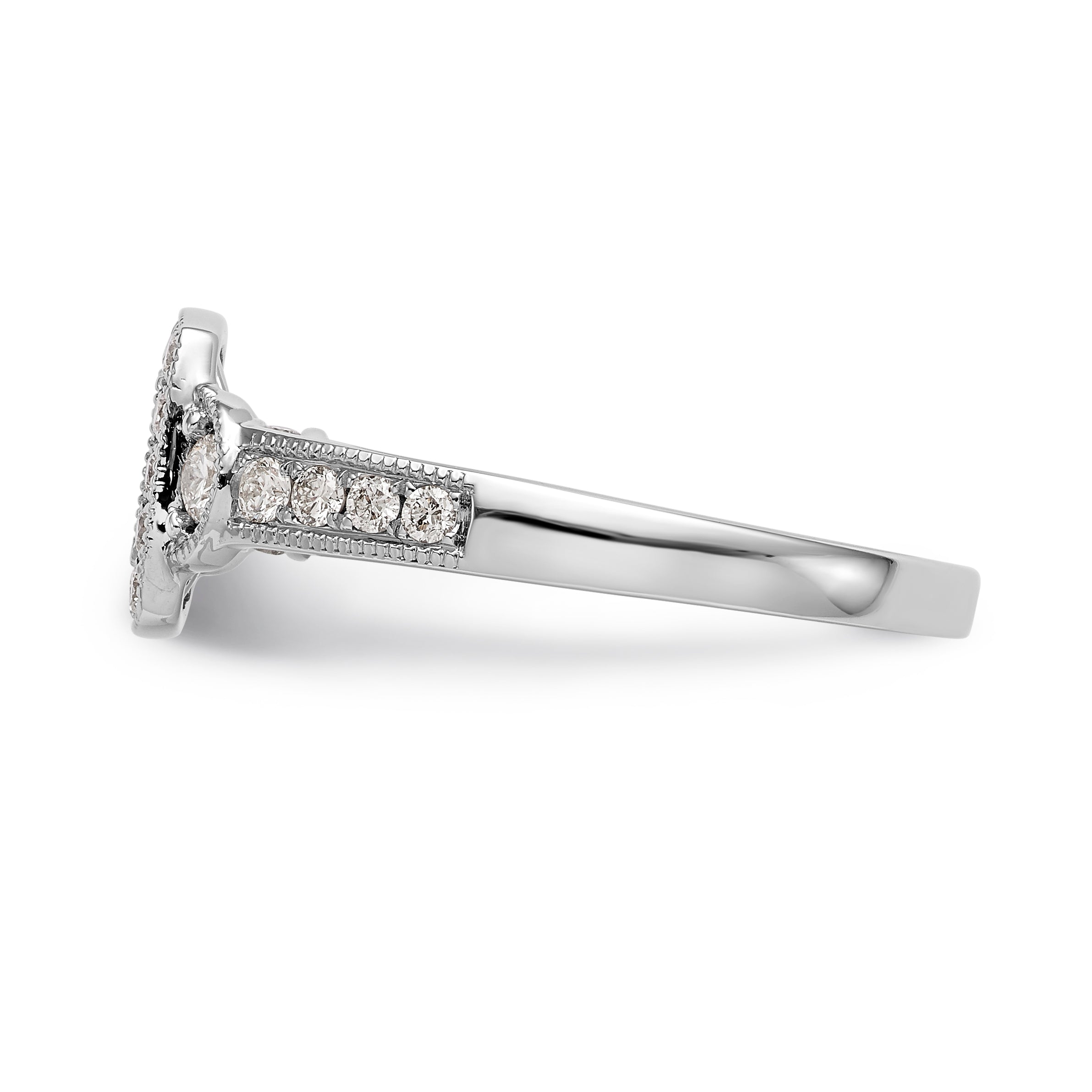 14K White Gold Peg Set Simulated Diamond Cushion HaloEngagement Ring