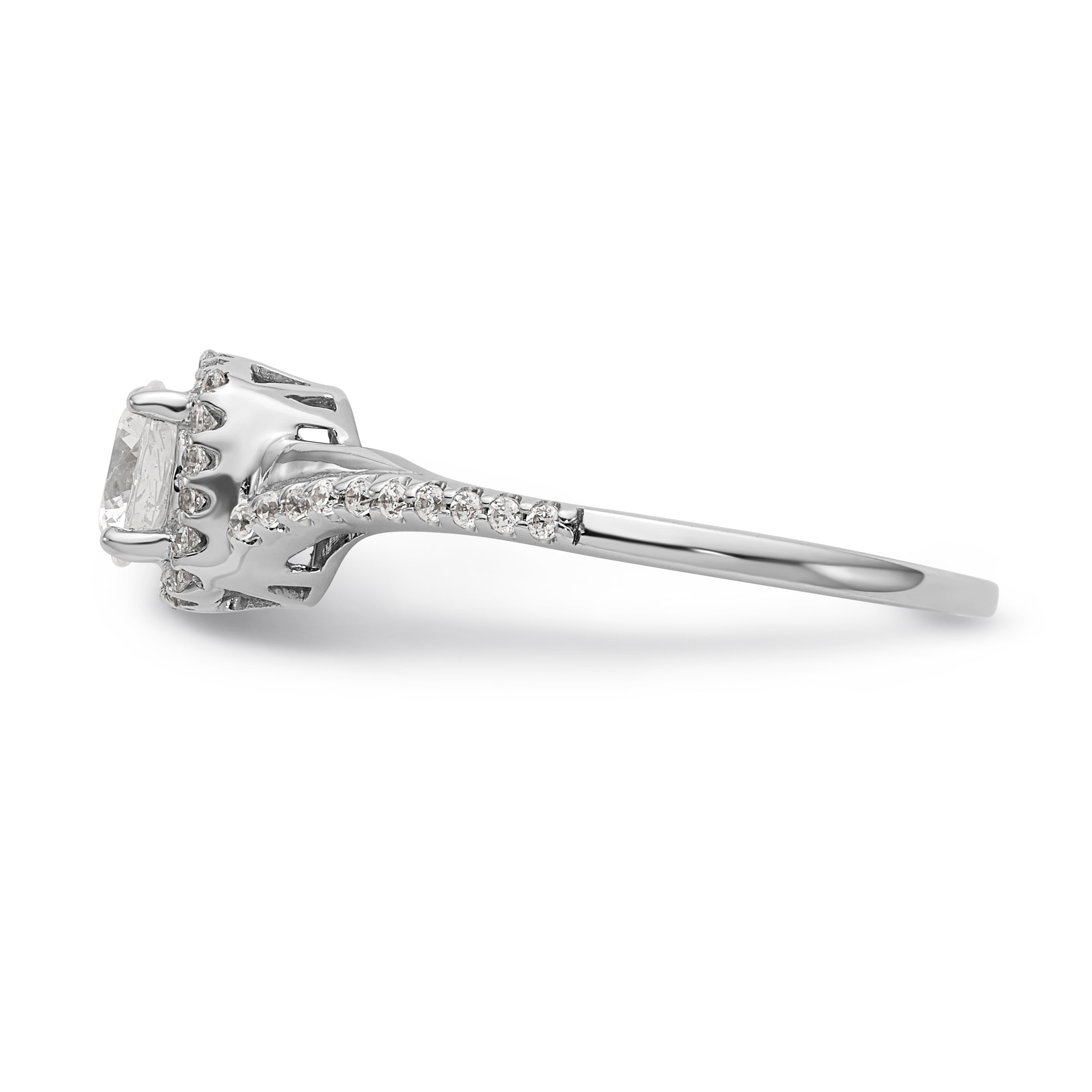 14K White Gold Simulated Diamond Cushion Halo Engagement Ring