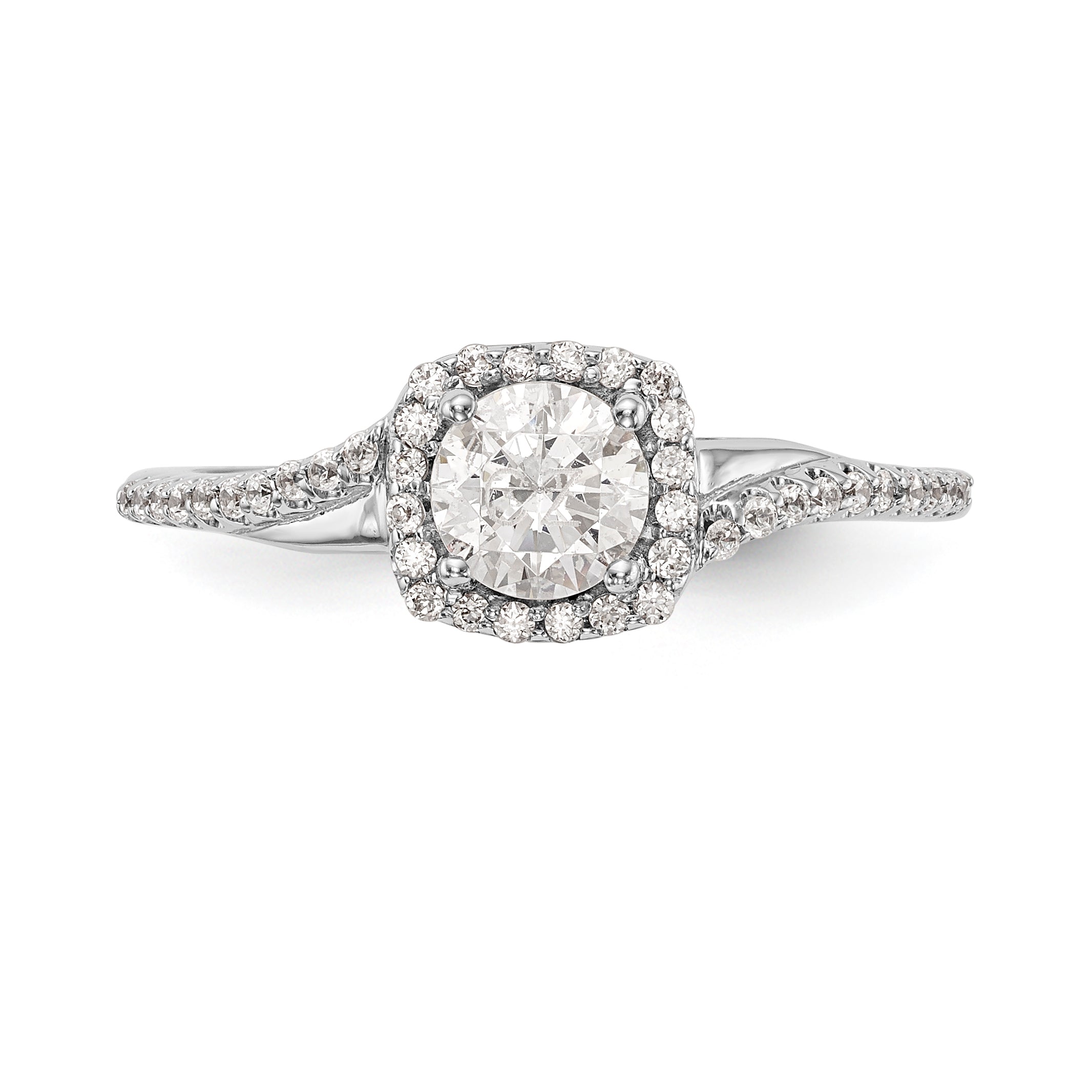 14K White Gold Simulated Diamond Cushion Halo Engagement Ring