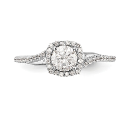 14K White Gold Simulated Diamond Cushion Halo Engagement Ring