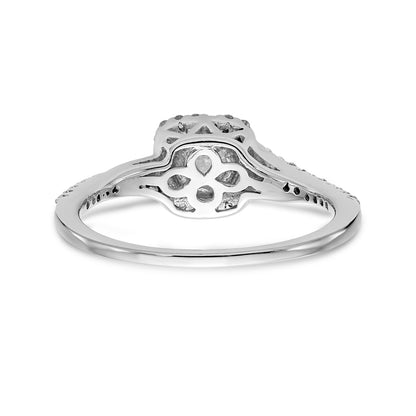 14K White Gold Simulated Diamond Cushion Halo Engagement Ring