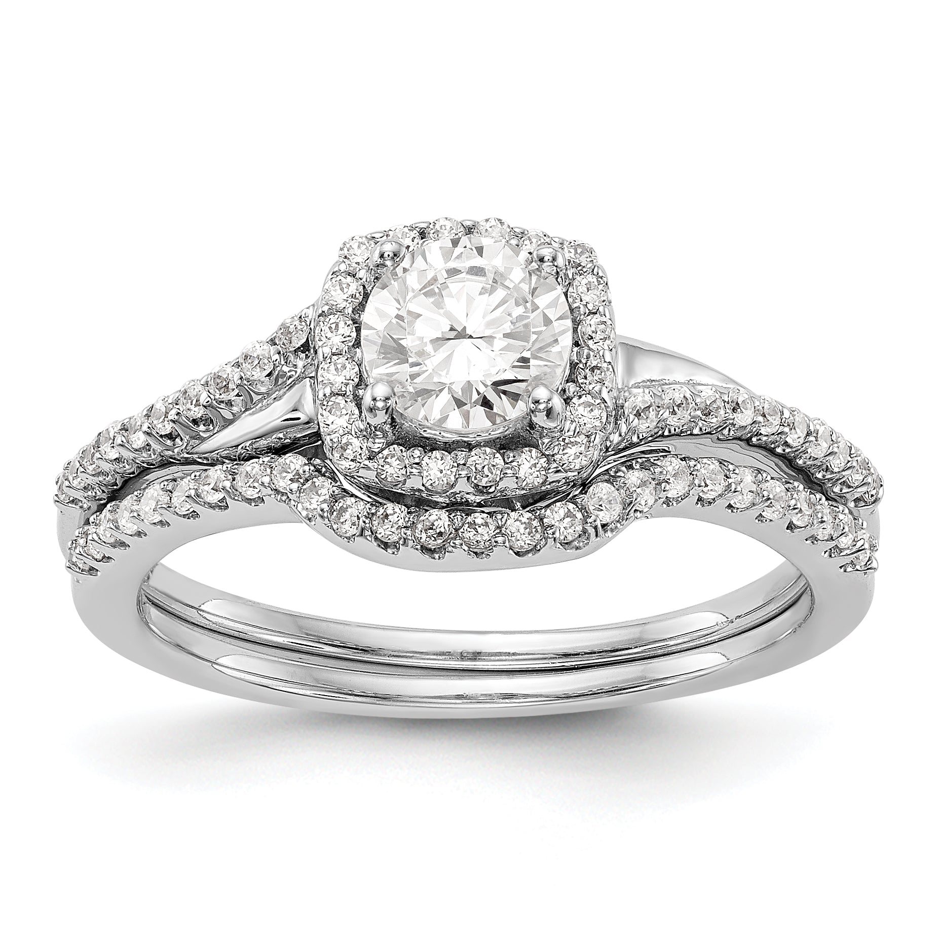 14K White Gold Simulated Diamond Cushion Halo Engagement Ring