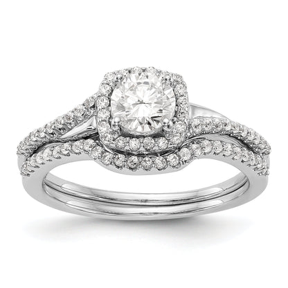 14K White Gold Simulated Diamond Cushion Halo Engagement Ring