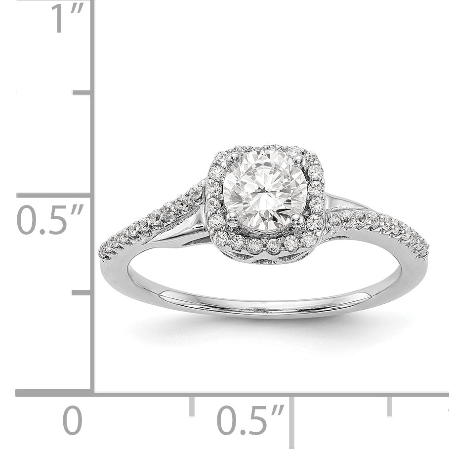 14K White Gold Simulated Diamond Cushion Halo Engagement Ring
