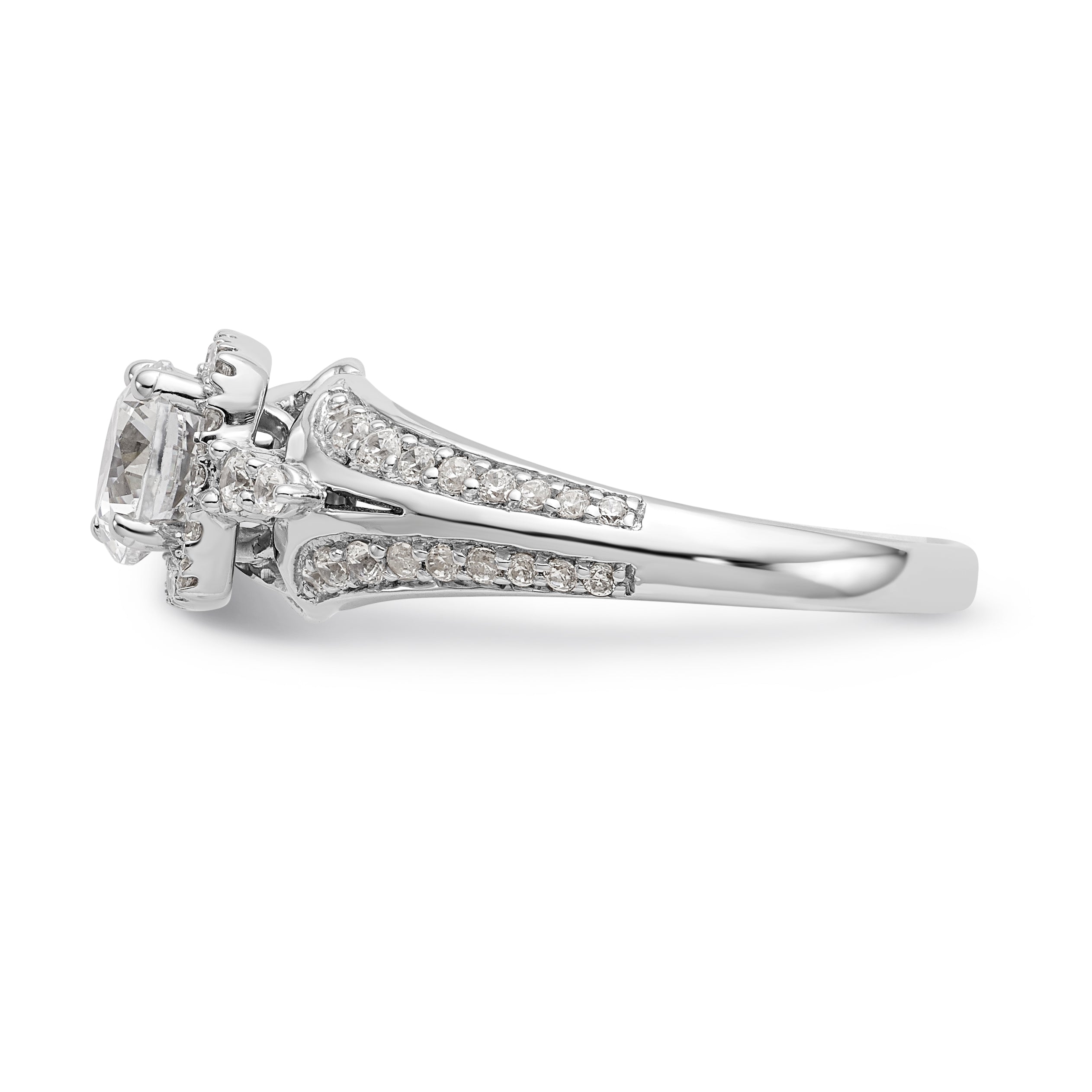 14K White Gold Simulated Diamond Cushion HaloEngagement Ring