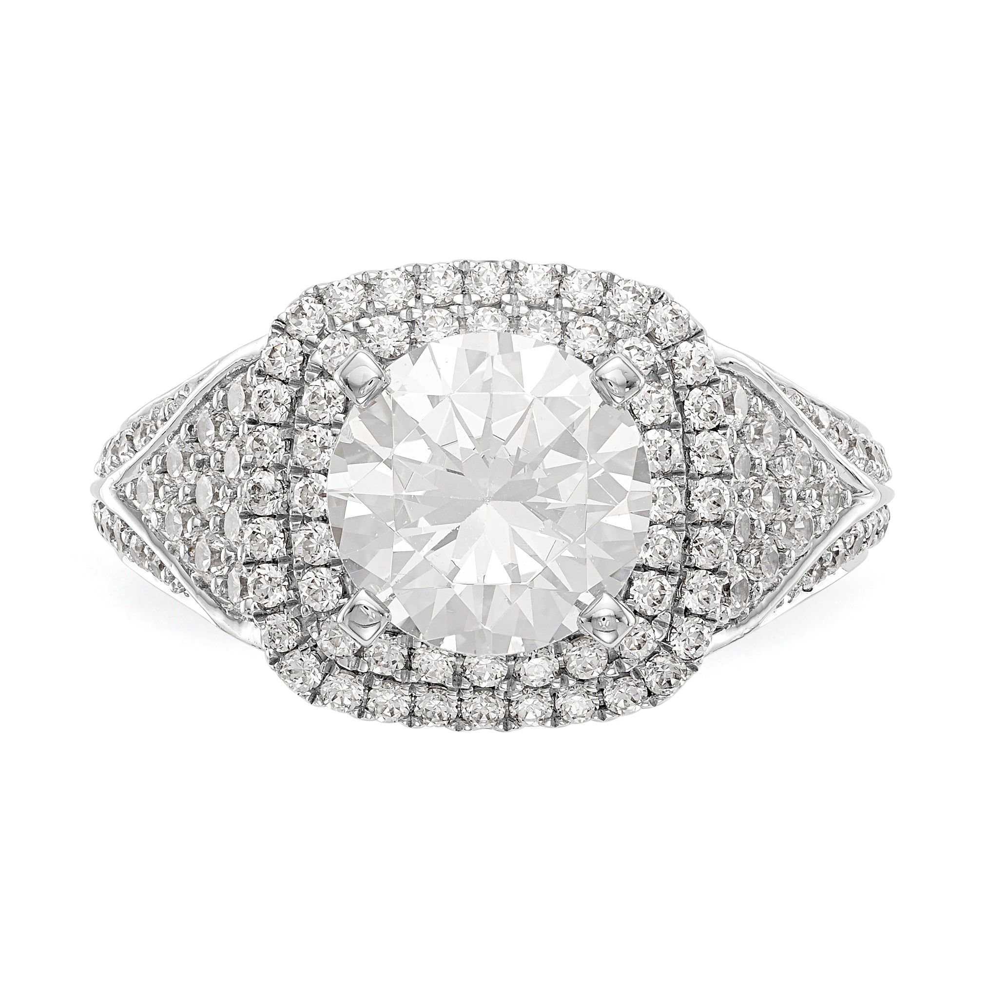 14kw Peg Set Simulated Diamond Cushion Halo Engagement Ring