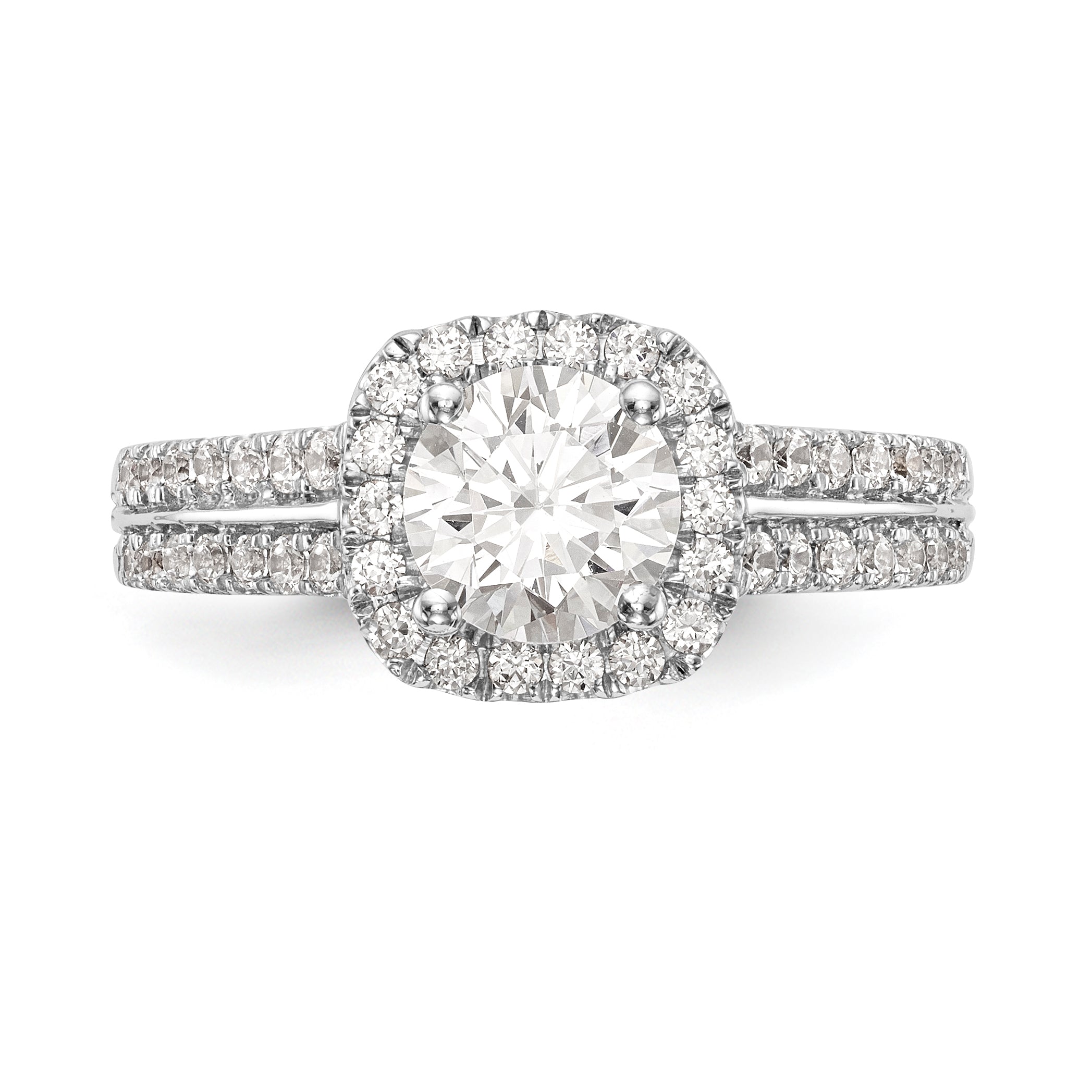14K White Gold Simulated Diamond Cushion Halo Engagement Ring