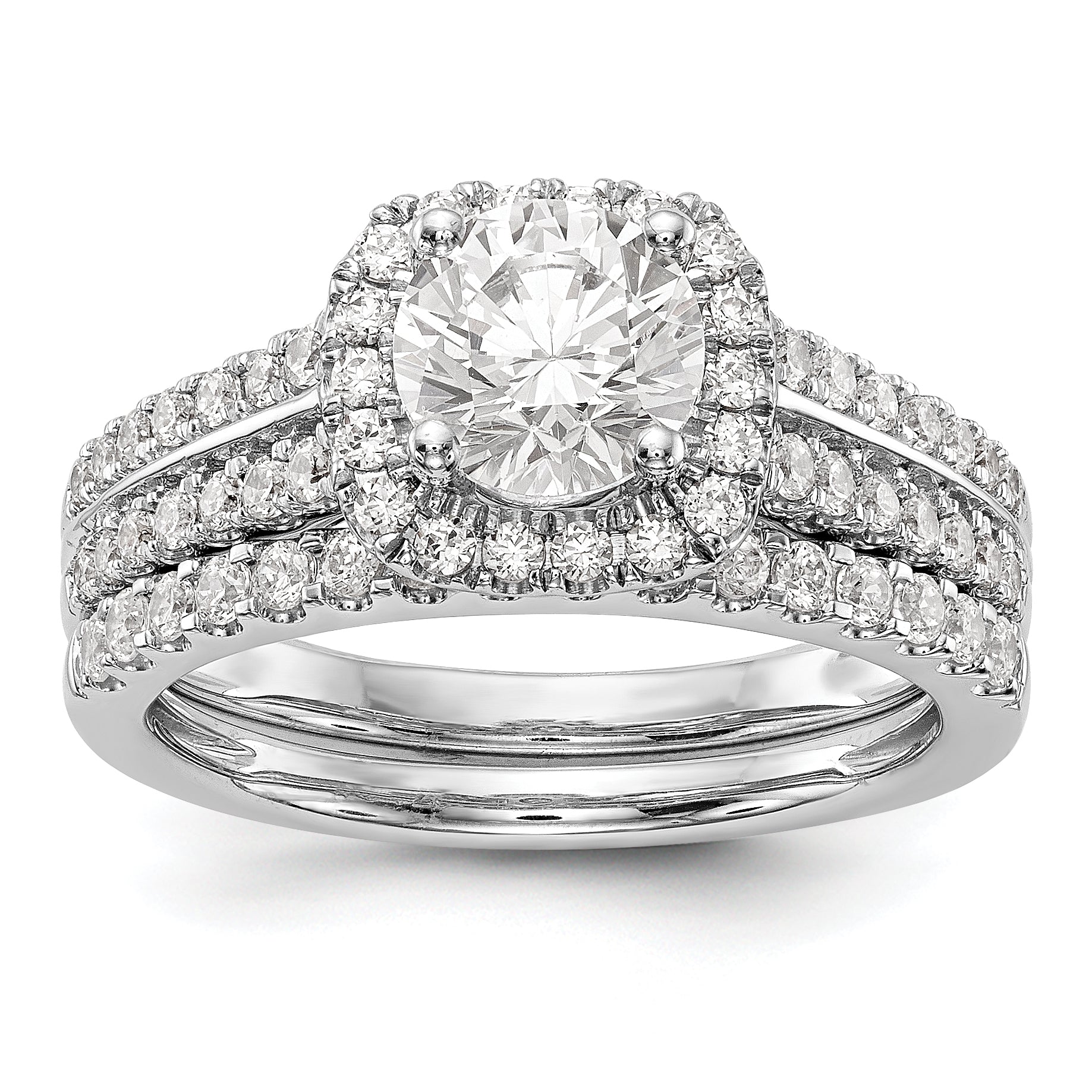 14K White Gold Simulated Diamond Cushion Halo Engagement Ring