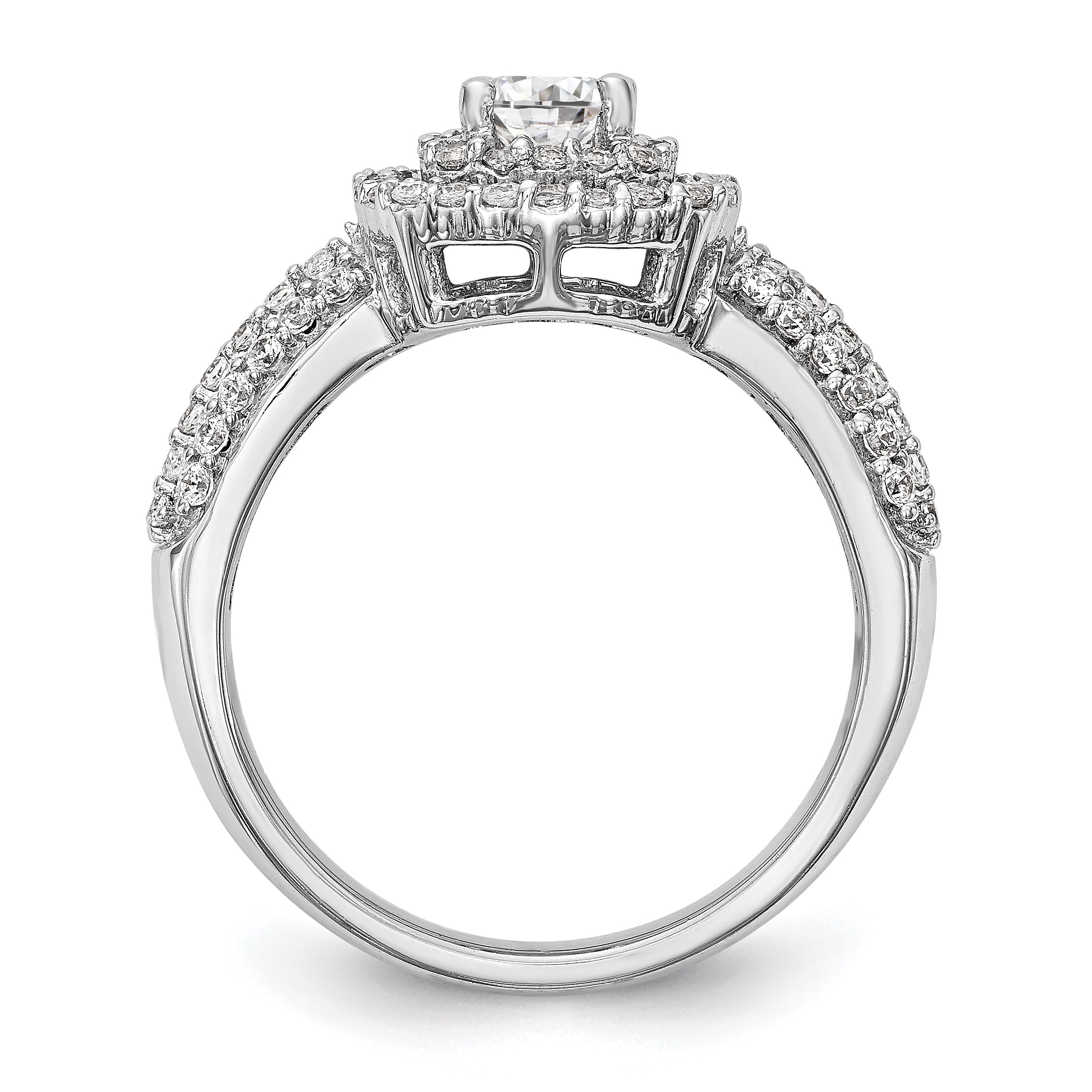 14K White Gold Simulated Diamond Double Cushion Halo Engagement Ring