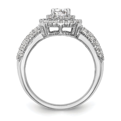 14K White Gold Simulated Diamond Double Cushion Halo Engagement Ring