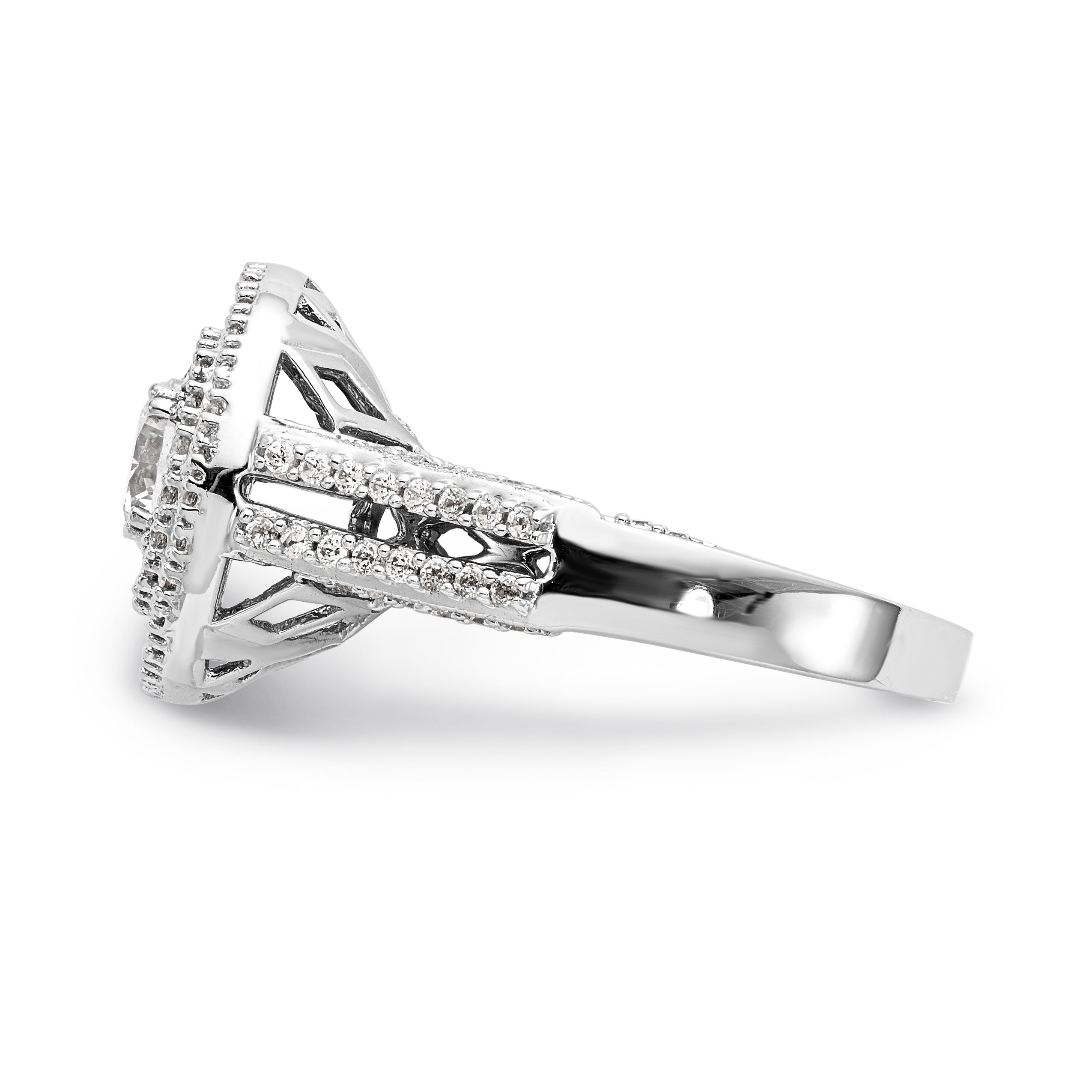 14K White Gold Simulated Diamond Double Cushion Halo Engagement Ring