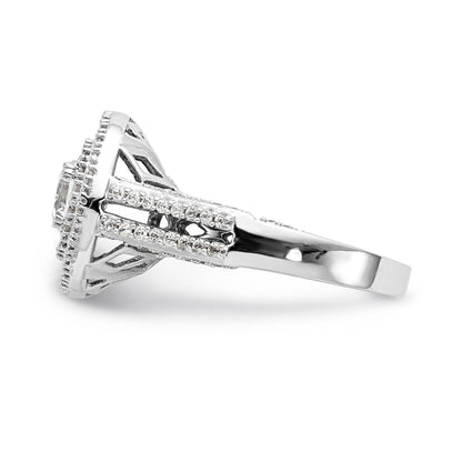 14K White Gold Simulated Diamond Double Cushion Halo Engagement Ring