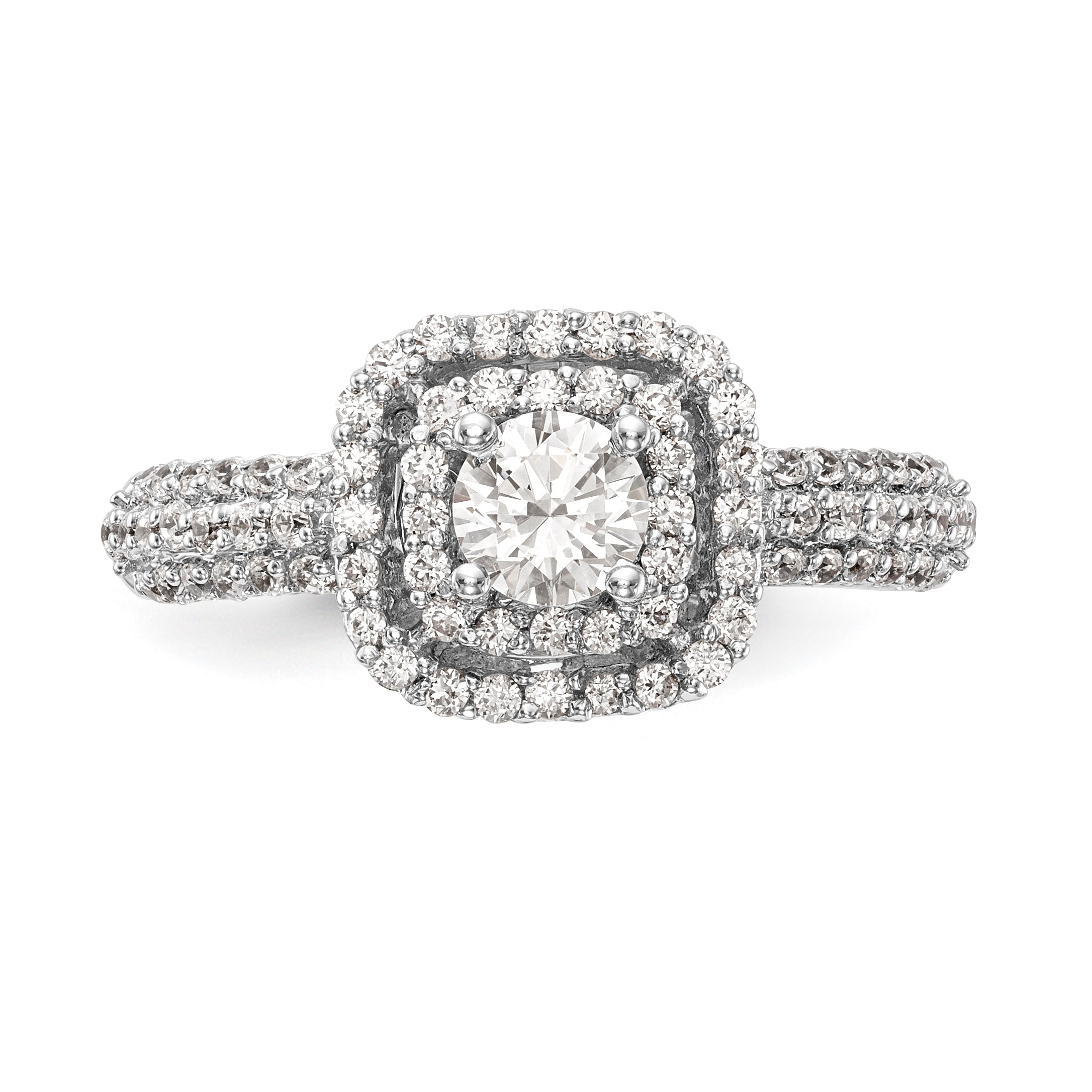 14K White Gold Simulated Diamond Double Cushion Halo Engagement Ring