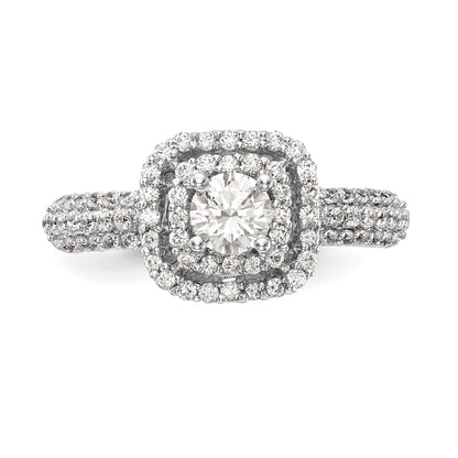 14K White Gold Simulated Diamond Double Cushion Halo Engagement Ring