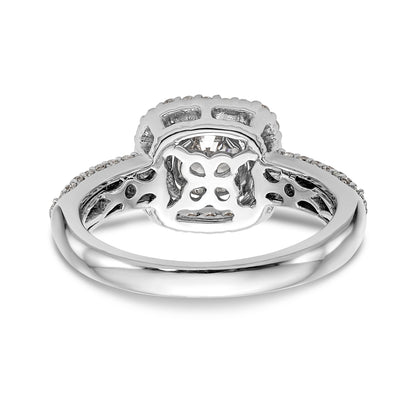 14K White Gold Simulated Diamond Double Cushion Halo Engagement Ring
