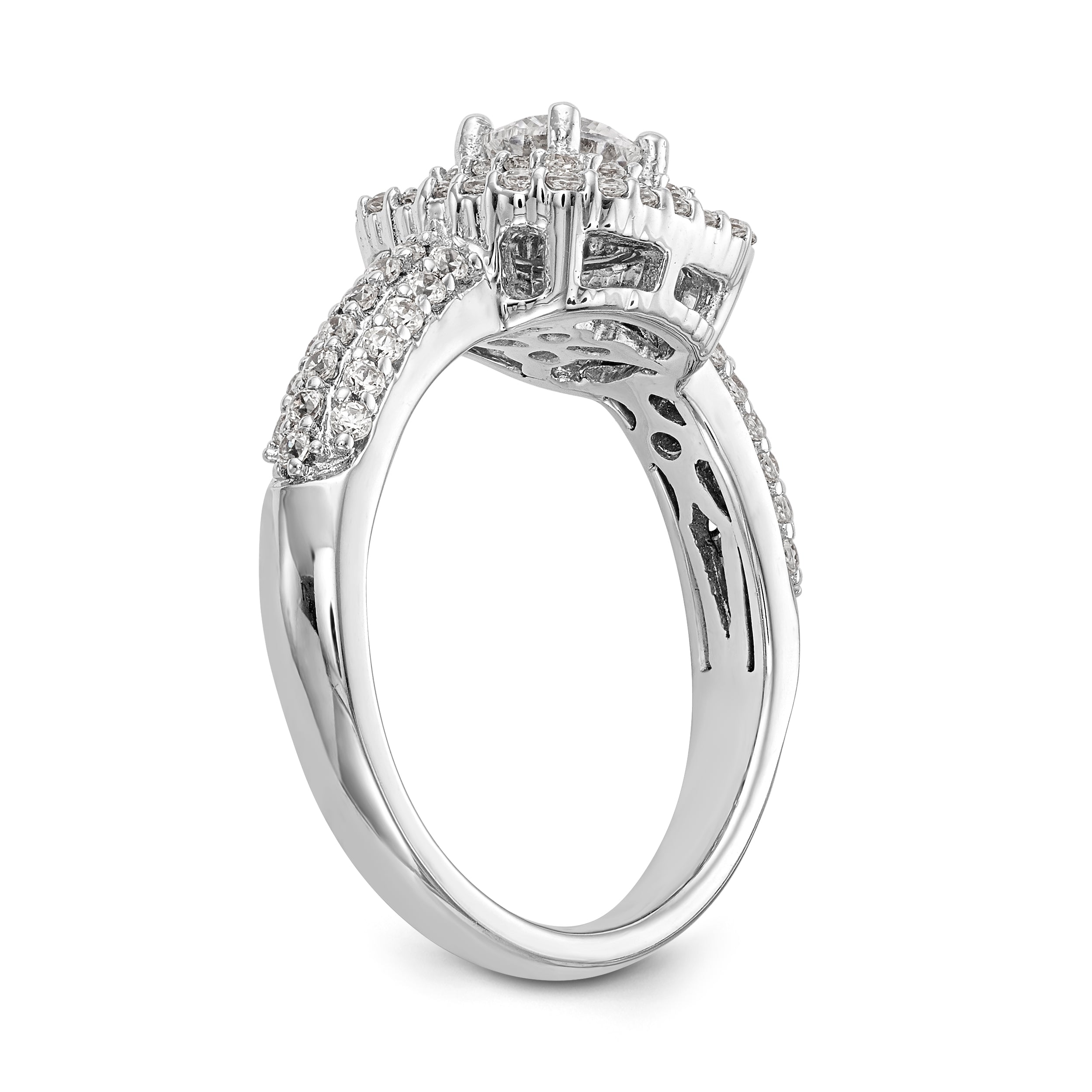 14K White Gold Simulated Diamond Double Cushion Halo Engagement Ring