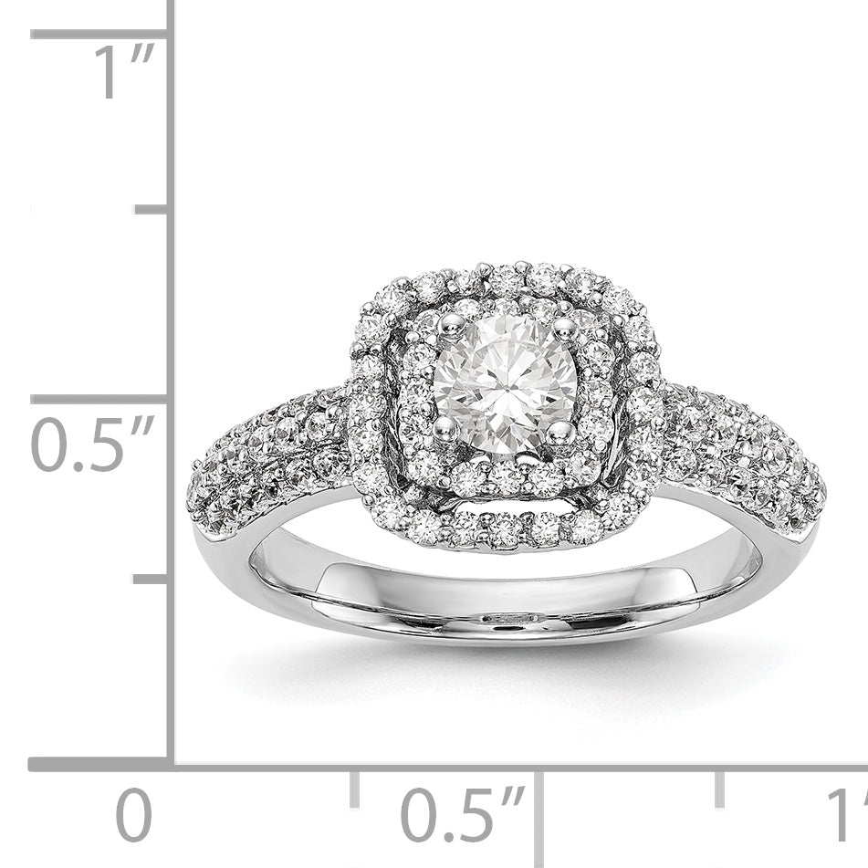 14K White Gold Simulated Diamond Double Cushion Halo Engagement Ring