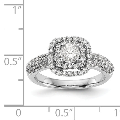 14K White Gold Simulated Diamond Double Cushion Halo Engagement Ring