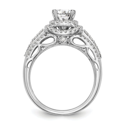 14kw Peg Set Simulated Diamond Double Cushion Halo Engagement Ring