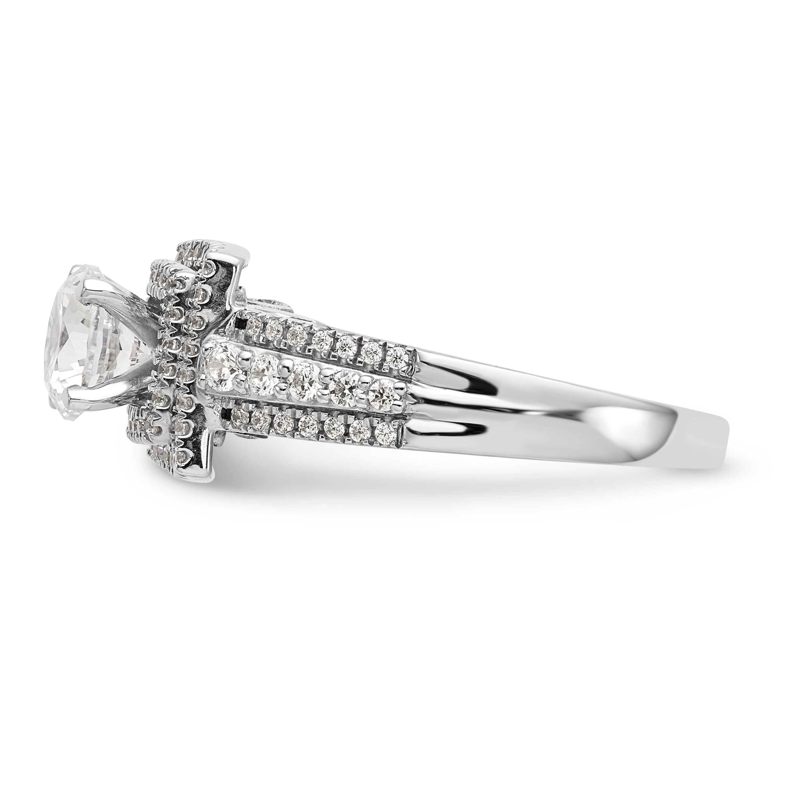 14kw Peg Set Simulated Diamond Double Cushion Halo Engagement Ring
