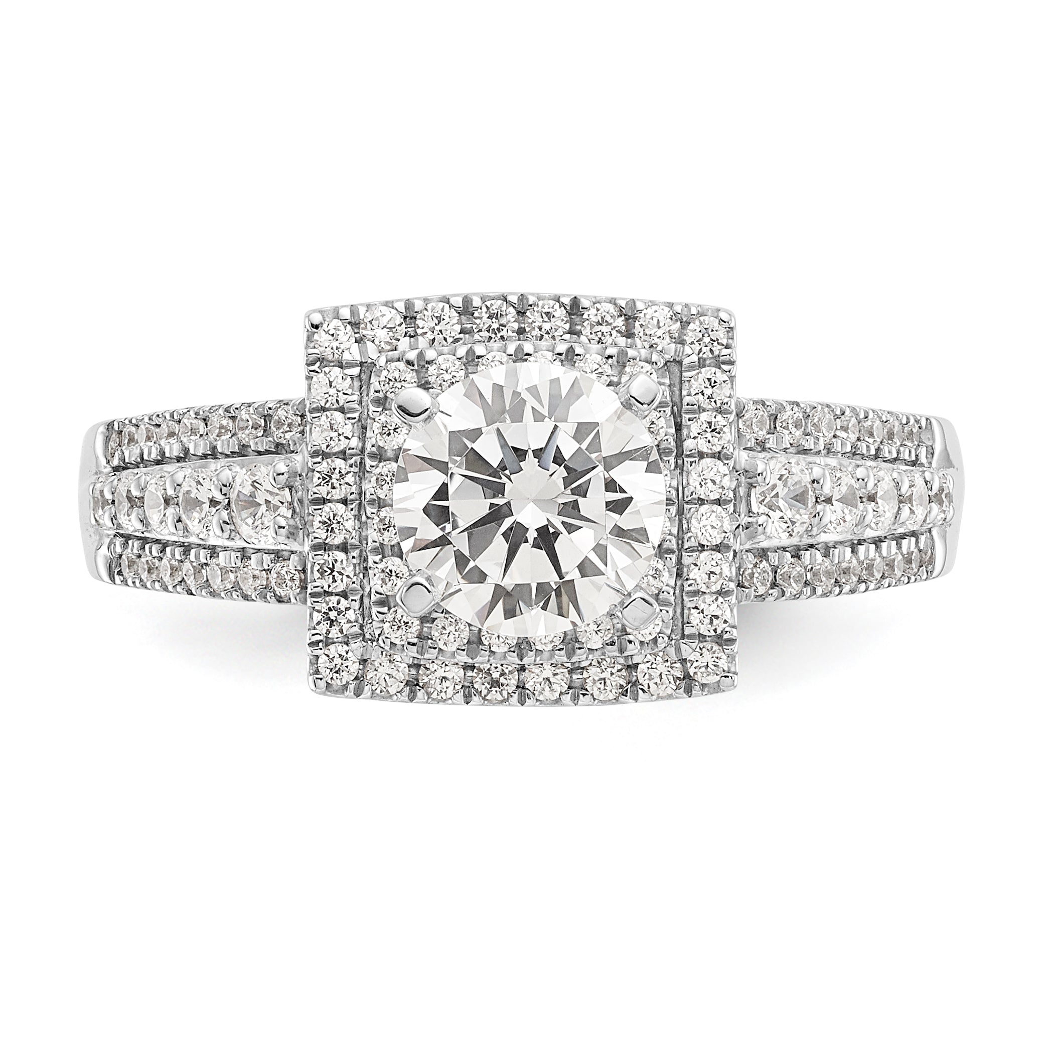 14kw Peg Set Simulated Diamond Double Cushion Halo Engagement Ring