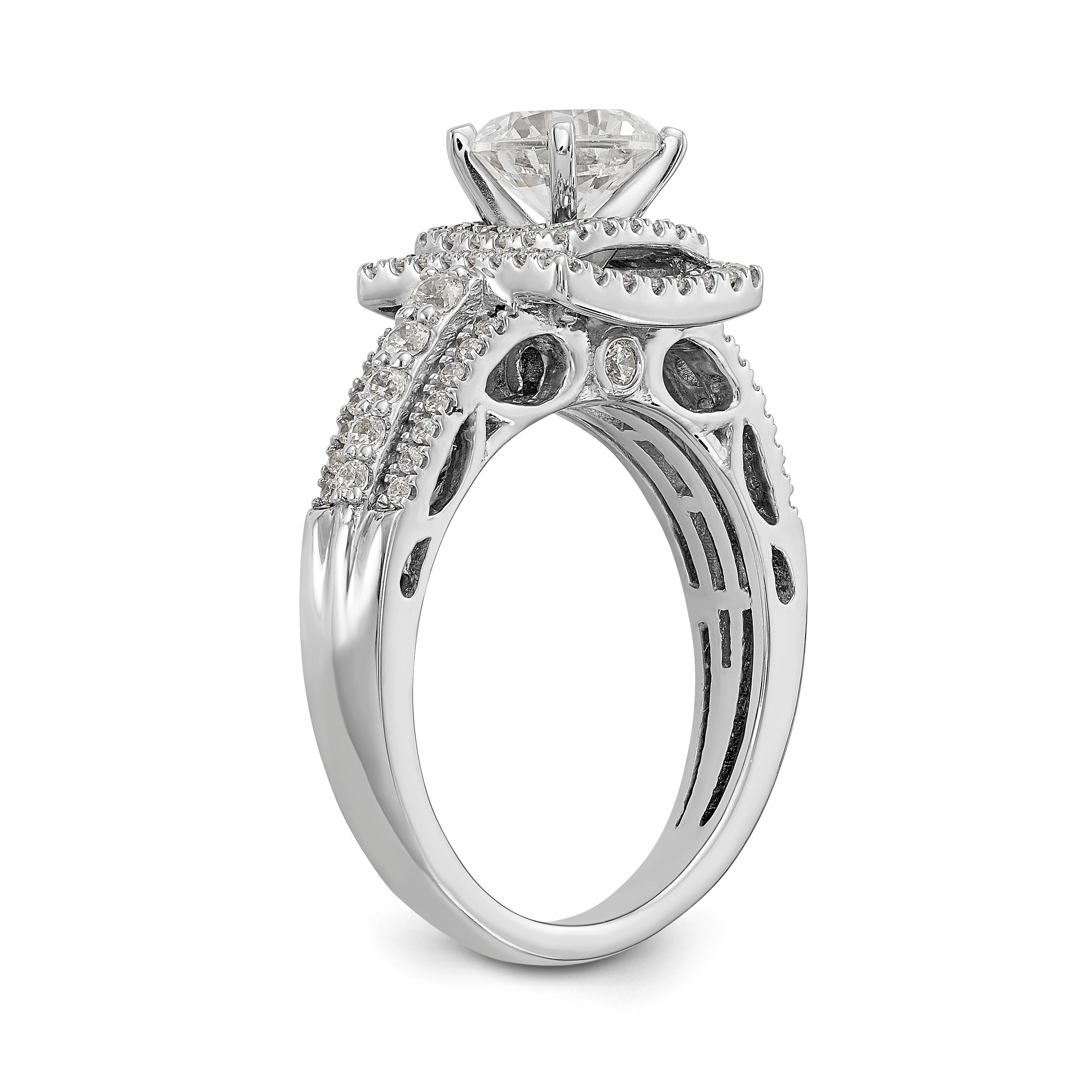 14kw Peg Set Simulated Diamond Double Cushion Halo Engagement Ring