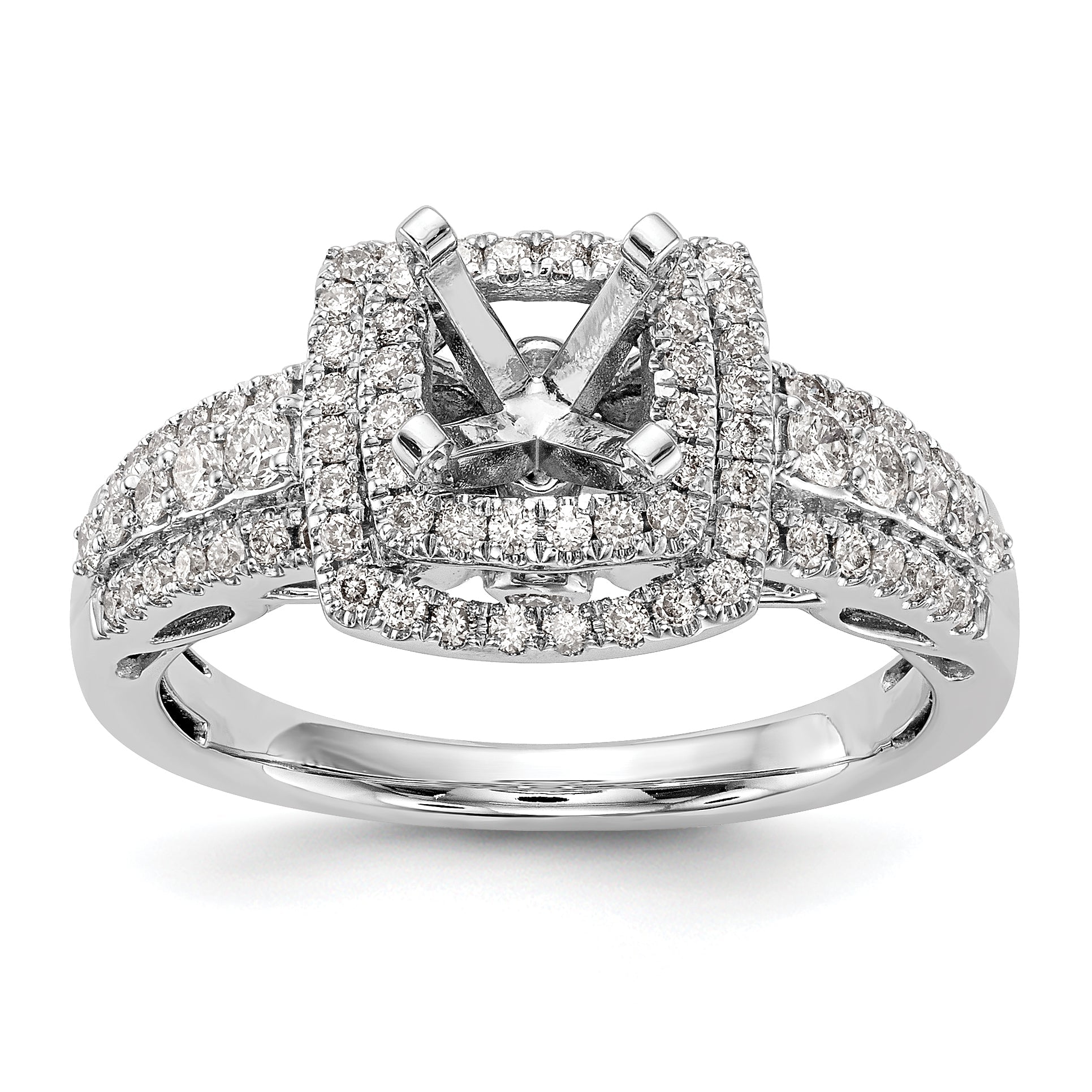 14kw Peg Set Simulated Diamond Double Cushion Halo Engagement Ring