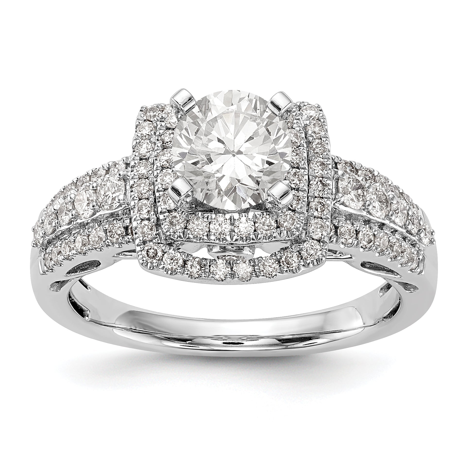 14kw Peg Set Simulated Diamond Double Cushion Halo Engagement Ring