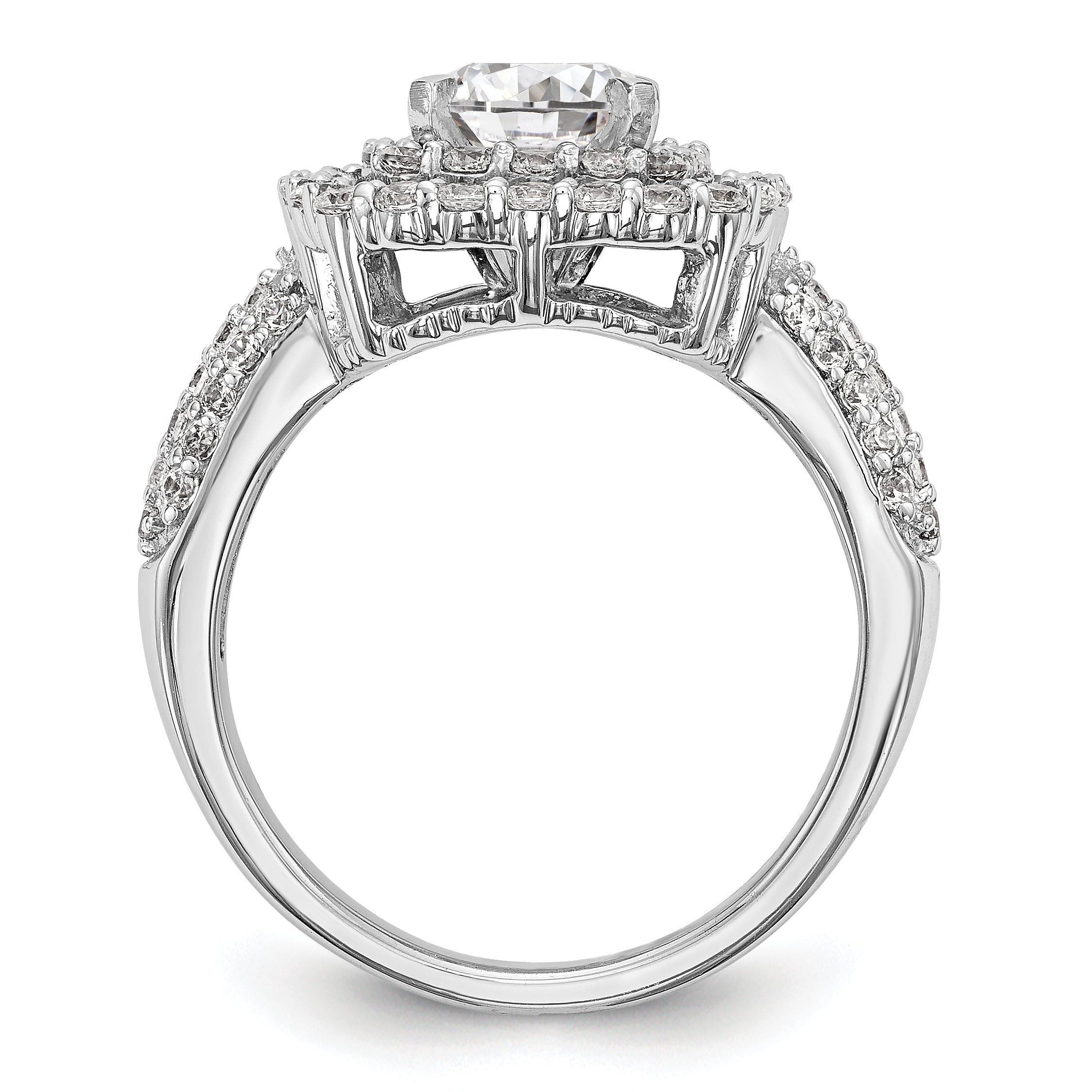 14kw Peg Set Simulated Diamond Double Cushion Halo Engagement Ring