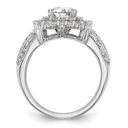 14kw Peg Set Simulated Diamond Double Cushion Halo Engagement Ring