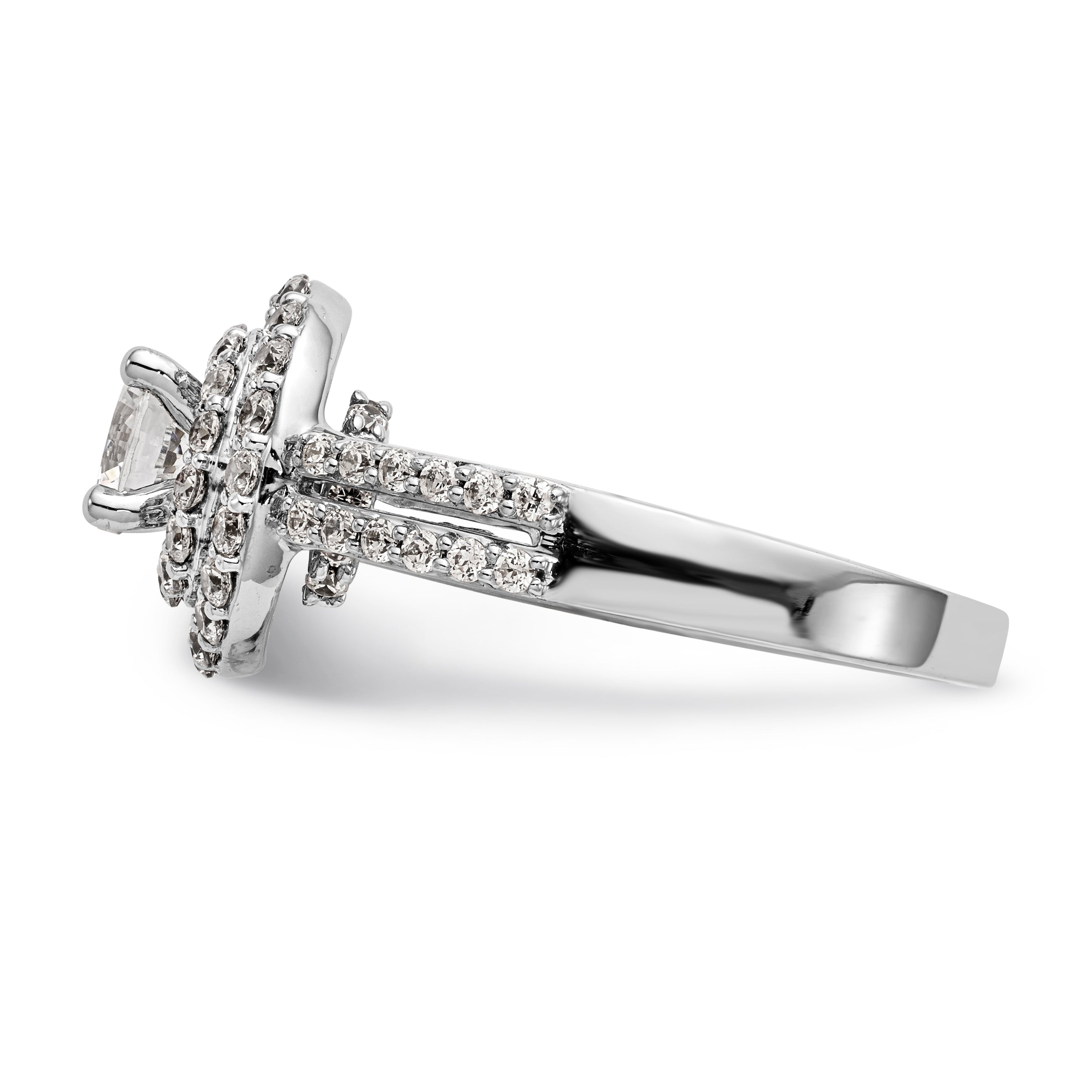 14kw Peg Set Simulated Diamond Double Cushion Halo Engagement Ring