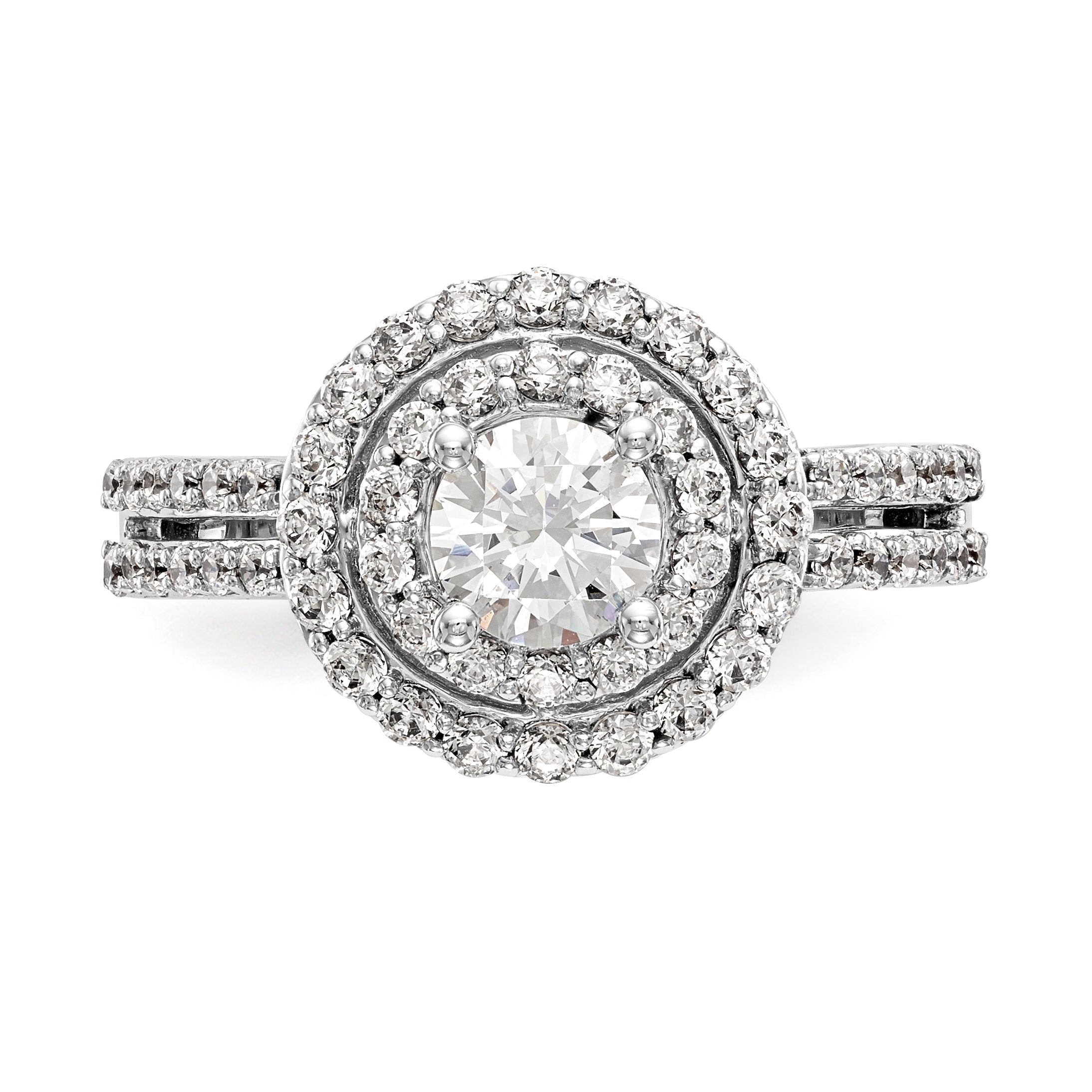 14kw Peg Set Simulated Diamond Double Cushion Halo Engagement Ring