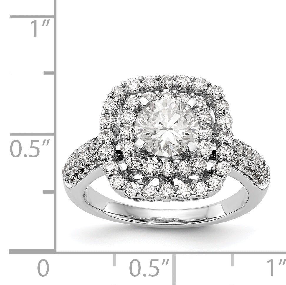 14kw Peg Set Simulated Diamond Double Cushion Halo Engagement Ring