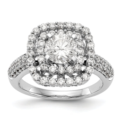 14kw Peg Set Simulated Diamond Double Cushion Halo Engagement Ring