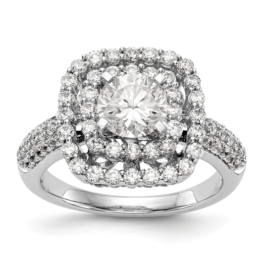 14kw Peg Set Simulated Diamond Double Cushion Halo Engagement Ring