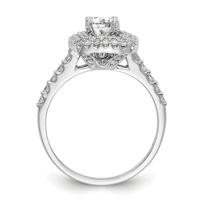 14K White Gold Simulated Diamond Double Cushion HaloEngagement Ring