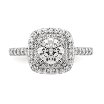 14K White Gold Simulated Diamond Double Cushion HaloEngagement Ring