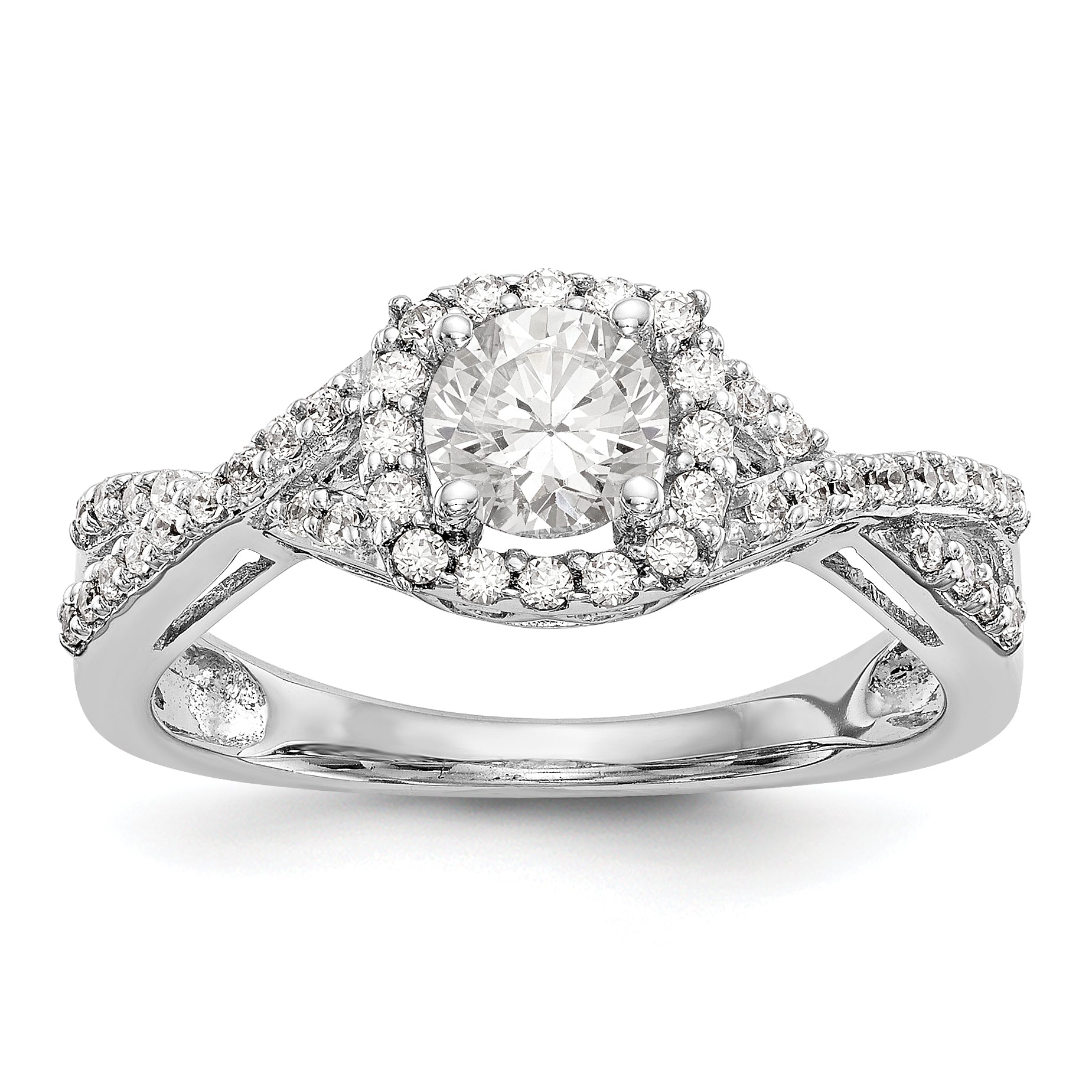 14K White Gold Simulated Diamond Halo Engagement Ring