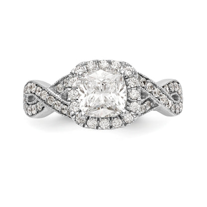 14K White Gold Simulated Diamond Halo Engagement Ring