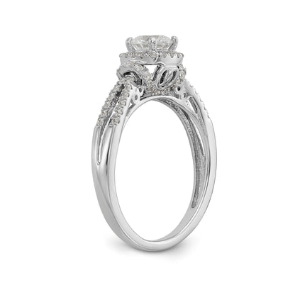 14K White Gold Simulated Diamond Halo Engagement Ring