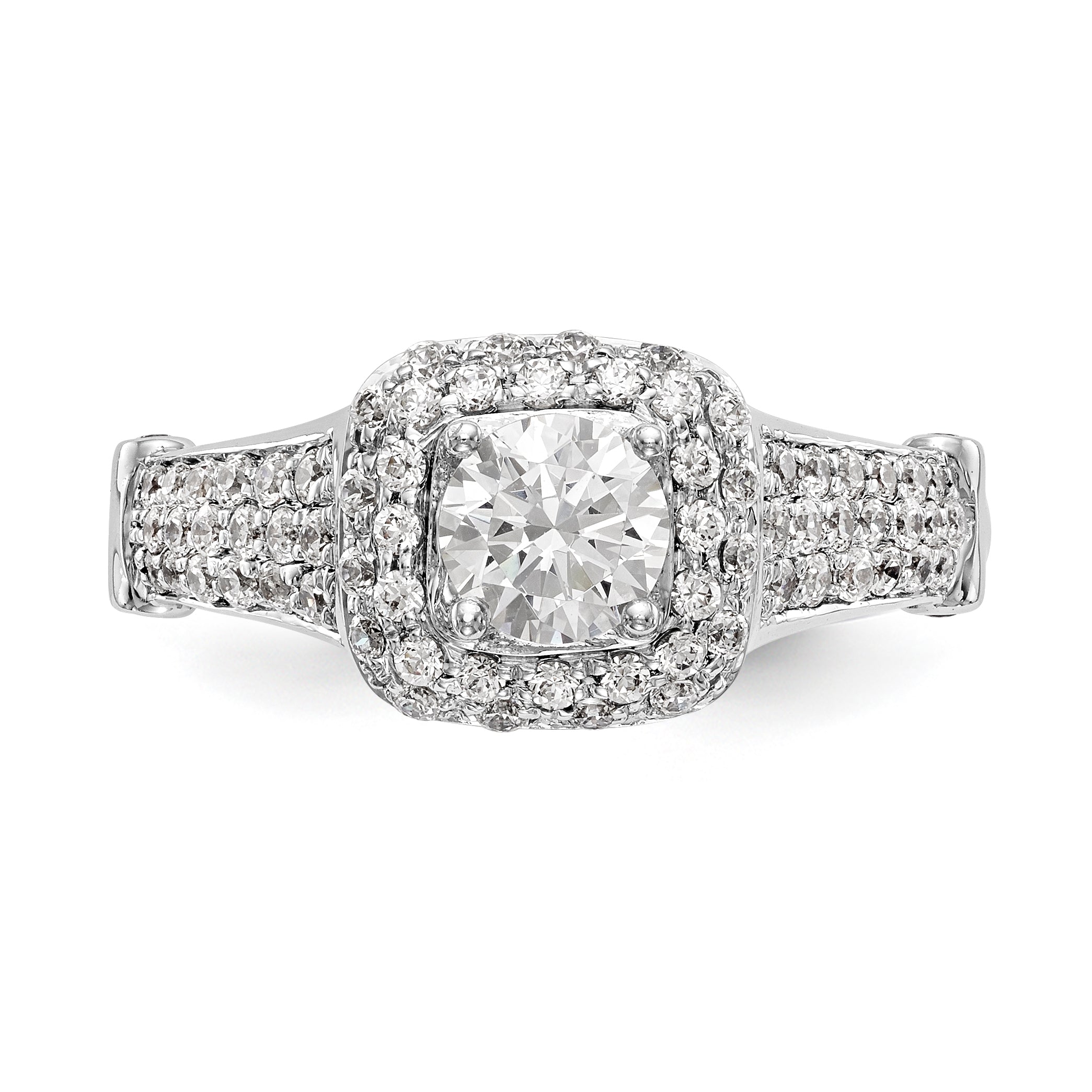 14K White Gold Simulated Diamond Halo Engagement Ring