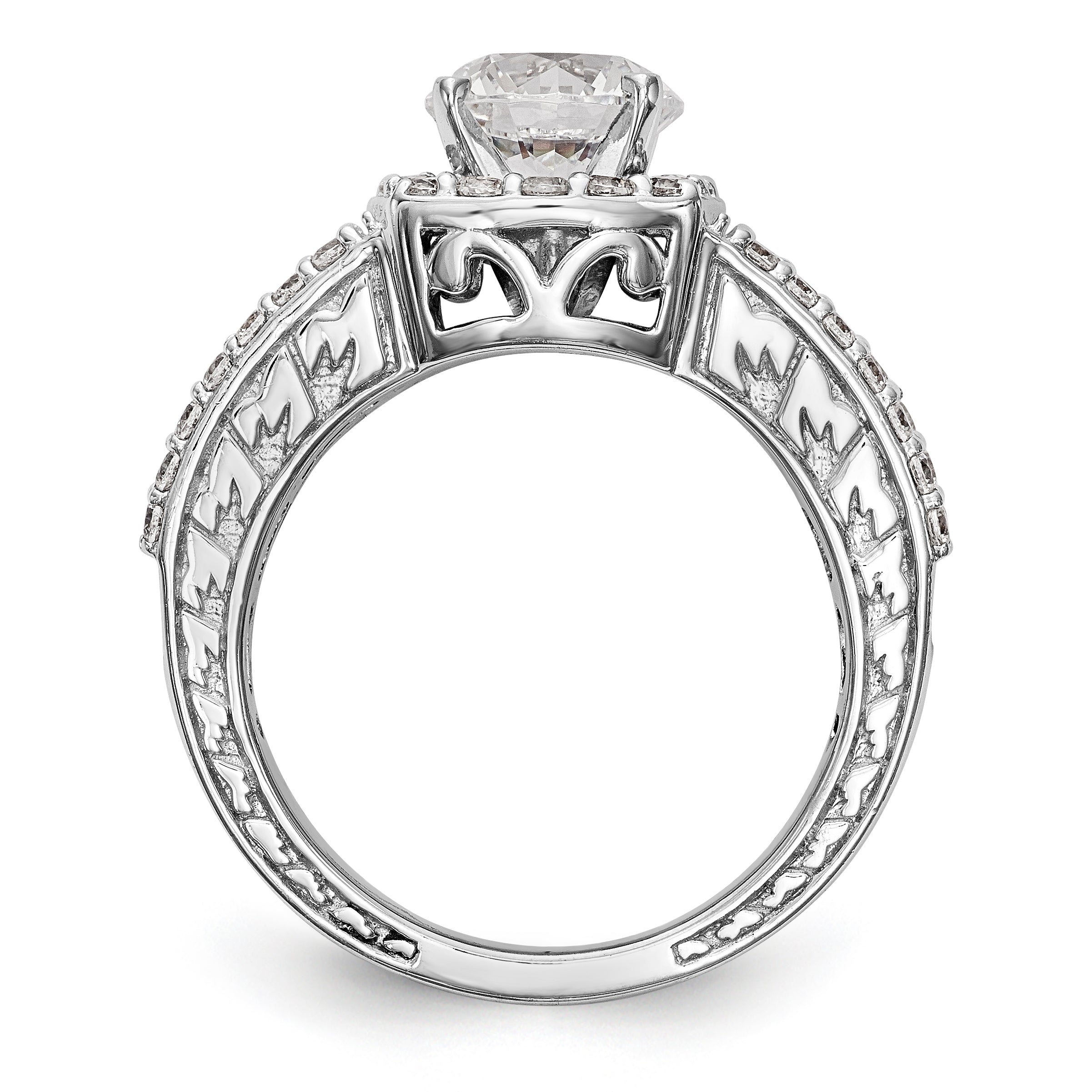 14kw Peg Set Simulated Diamond Cushion Halo Engagement Ring