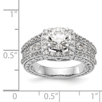 14kw Peg Set Simulated Diamond Cushion Halo Engagement Ring