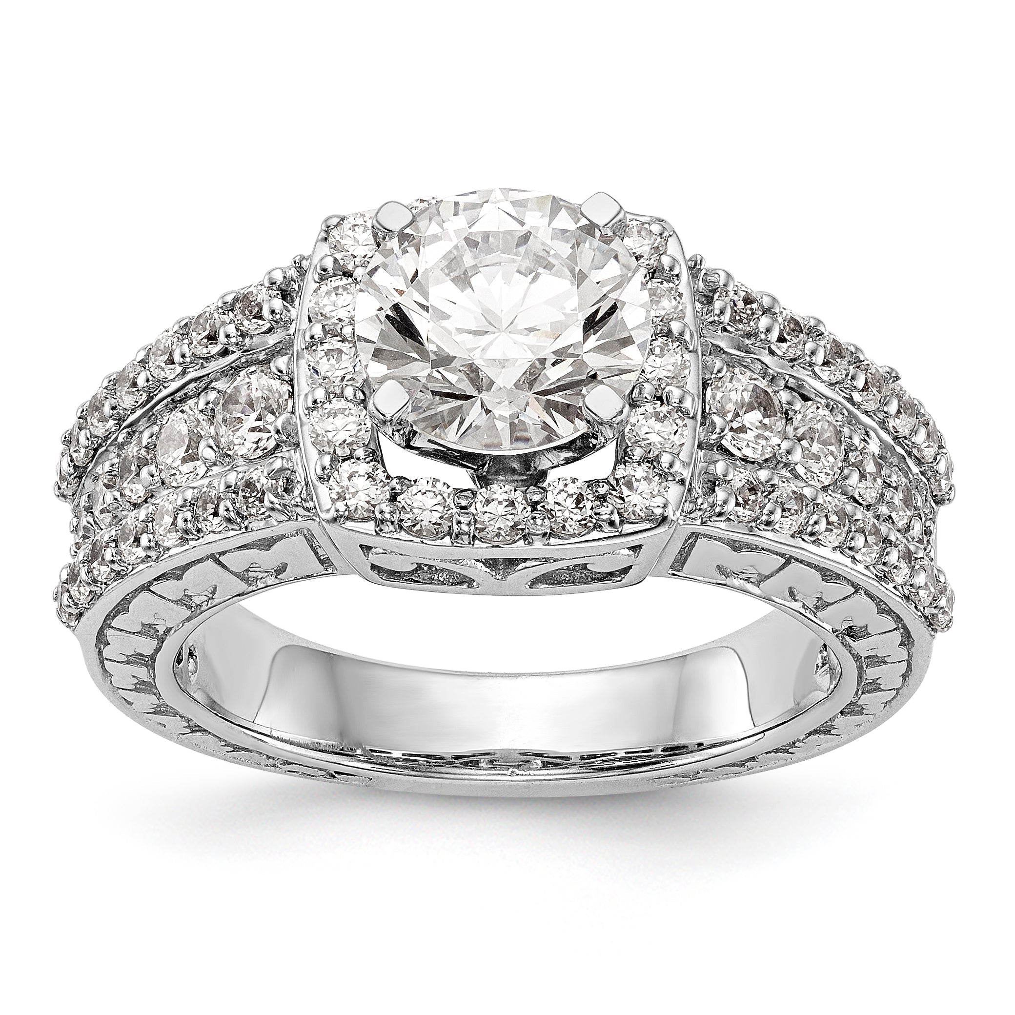 14kw Peg Set Simulated Diamond Cushion Halo Engagement Ring