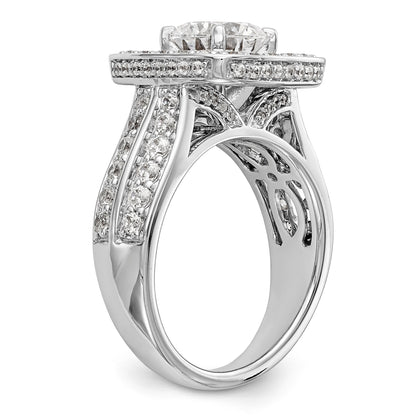 14kw Peg Set Simulated Diamond Cushion Halo Engagement Ring