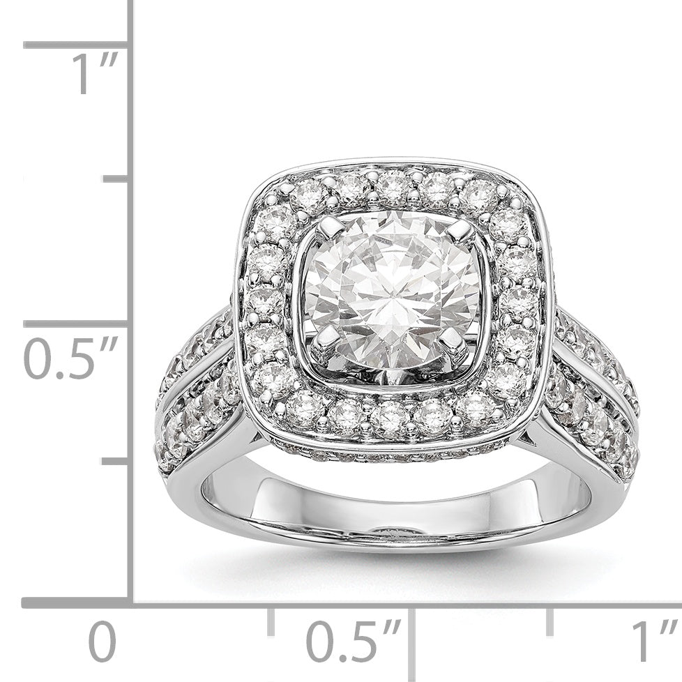 14kw Peg Set Simulated Diamond Cushion Halo Engagement Ring