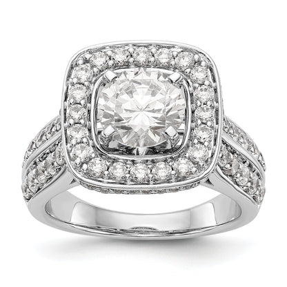 14kw Peg Set Simulated Diamond Cushion Halo Engagement Ring