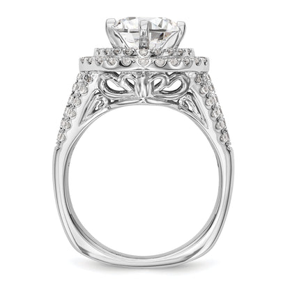 14kw Peg Set Simulated Diamond Fancy Double Halo Engagement Ring
