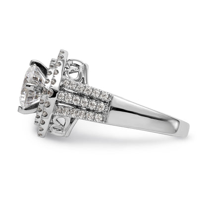 14kw Peg Set Simulated Diamond Fancy Double Halo Engagement Ring