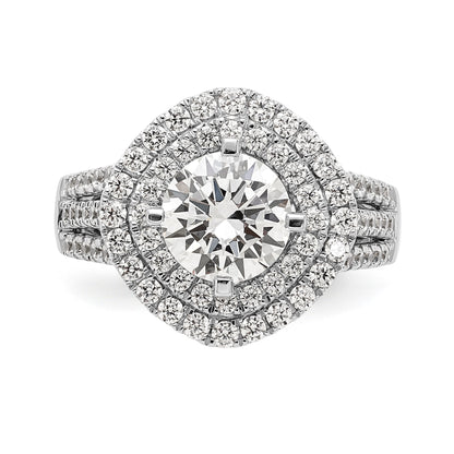 14kw Peg Set Simulated Diamond Fancy Double Halo Engagement Ring